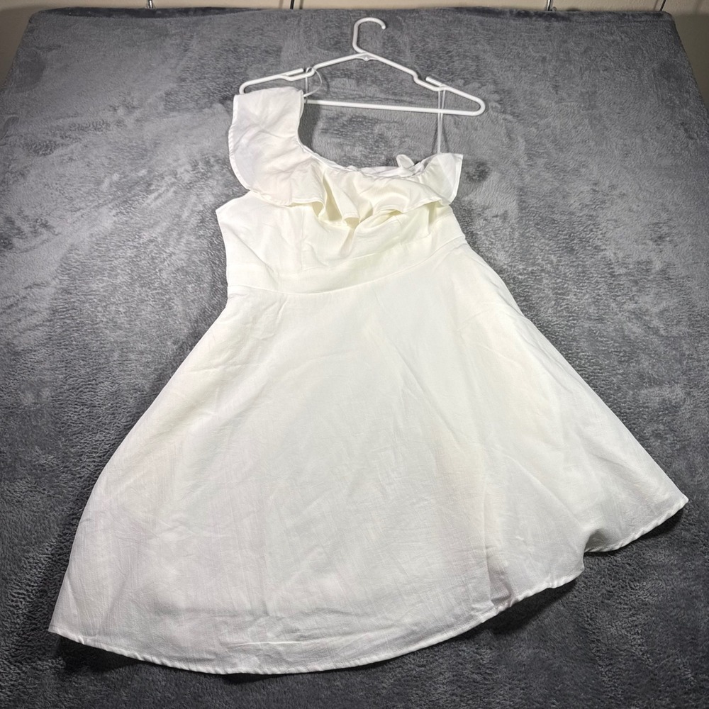 Mi Ami Francesca's White One Shoulder Ruffle Mini Dress Fit Flare Size‎ M NEW